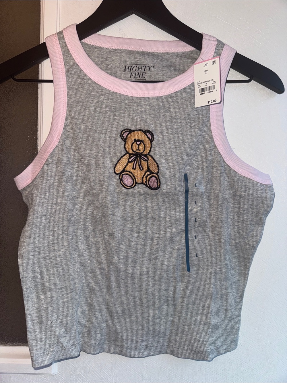 Mighty Fine Gray Tank Top with Pink Trim & Teddy Patch